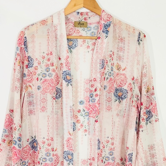 Jorja Sheer Floral Top BoHo Coverup Size Large - Picture 2 of 6
